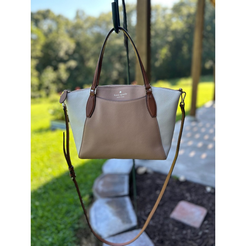 Kate Spade Monica Satchel Light Fawn Cream Colorblock Pebbled Leather Crossbody